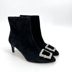 Sam Edelman Black Suede Ulissa Luster Rhinestone Ankle Heeled Bootie Pointed 6.5